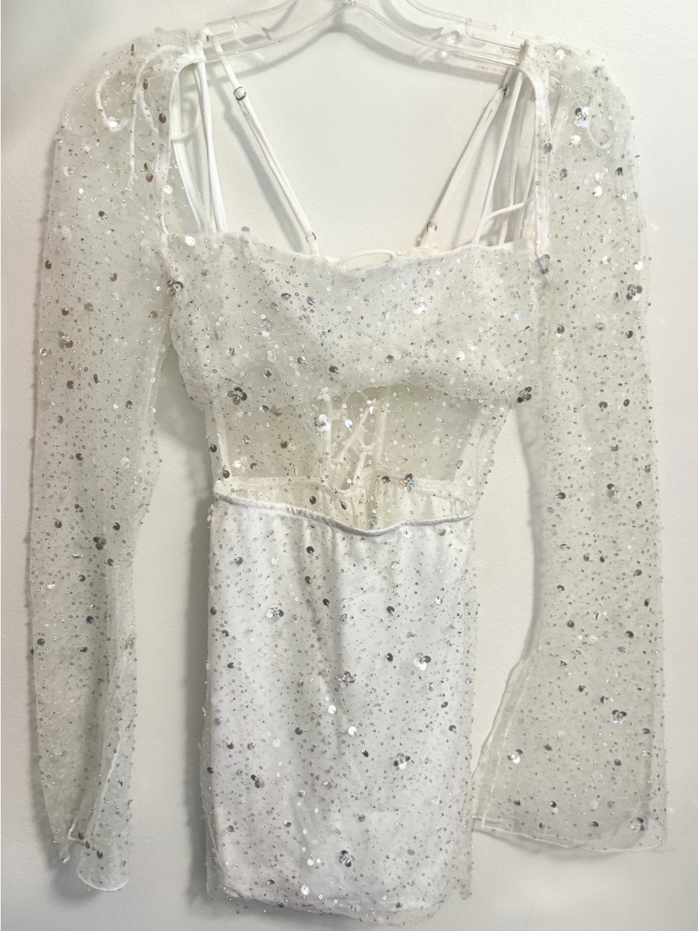 Lucy in the Sky White Sequin Mesh Long-Sleeve Mini Dress